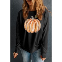Black Thanksgiving Pumpkin Graphic Drop Shoulder Sweatshirt - M thumbnail