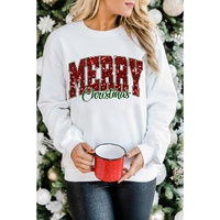 Beige MERRY Christmas Heat Transfer Printing Crewneck Pullover Sweatshirt - M thumbnail