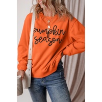 Russet Orange Glittering Pumpkin Season Graphic Drop Shoulder Pullover Sweatshirt - L thumbnail