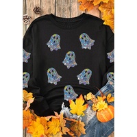Black Glitter Ghosts Pattern Long Sleeve Halloween Sweatshirt - S thumbnail