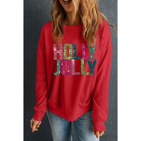 Red Heat Transfer HOLLY JOLLY Printing Christmas Pullover Sweatshirt - M thumbnail