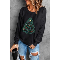 Black Rhinestone Christmas Tree Graphic Pullover Sweatshirt - M thumbnail