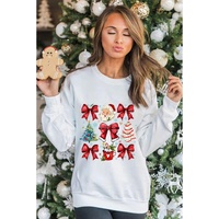 Beige Christmas Tree Bowknot Santa Clause Graphic Holiday Sweatshirt - S thumbnail