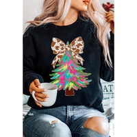 Black Bowknot Christmas Tree Shiny Graphic Sweatshirt - L thumbnail