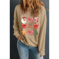 Khaki Christmas Pattern Graphic Crew Neck Sweatshirt - M thumbnail