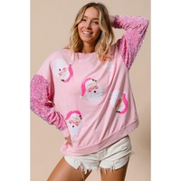 Pink Sequined Santa Claus Long Sleeve Christmas Sweatshirt - 2XL thumbnail