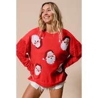 Fiery Red Sequined Santa Claus Long Sleeve Christmas Sweatshirt - M thumbnail