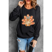 Black Thanksgiving Turkey Graphic Drop Shoulder Sweatshirt - S thumbnail