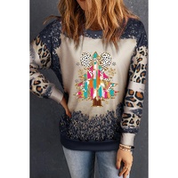 Black Christmas Tree Graphic Bleached Leopard Tie Dye Sweatshirt - S thumbnail