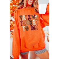 Orange TALK TURKEY TO ME Heat Transfer Printing Graphic Thanksgiving Holiday Sweatshirt - M thumbnail