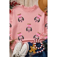 Pink Sequin Nutcracker Graphic Drop Shoulder Christmas Sweatshirt - M thumbnail