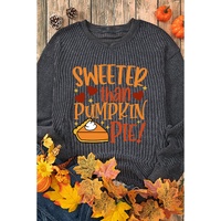 Gray Sweeter Than Pumpkin Pie Graphic Thanksgiving Corded Sweatshirt - M thumbnail