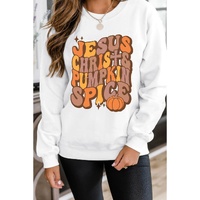 Beige JESUS CHRISH & PUMPKIN SPICE Graphic Drop Shoulder Sweatshirt - XL thumbnail