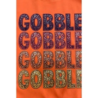 Orange Thanksgiving GOBBLE Print Round Neck Pullover Sweatshirt - S thumbnail