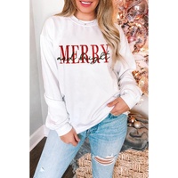 Beige MERRY and bright Embroidered Letter Graphic Sweatshirt - L thumbnail