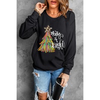 Black Merry & Bright Christmas Tree Graphic Sweatshirt - M thumbnail