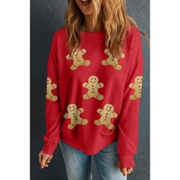 Red Cute Gingerbread Print Christmas Pullover Sweatshirt - XL thumbnail