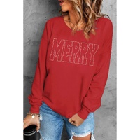 Red Rhinestone MERRY Letter Graphic Christmas Fashion Sweatshirt - 2XL thumbnail