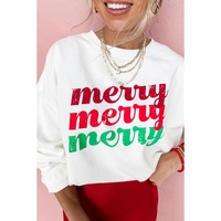 Beige merry merry merry Printed Christmas Sweatshirt - S thumbnail