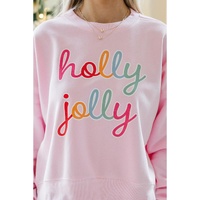 Pink holly jolly Printed Round Neck Christmas Sweatshirt - 2XL thumbnail