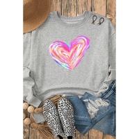 Gray Valentines Brushwork Heart Graphic Drop Shoulder Sweatshirt - S thumbnail