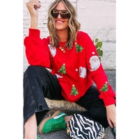 Red Santa Claus Christmas Tree Patched Pattern Drop Shoulder Sweatshirt - M thumbnail