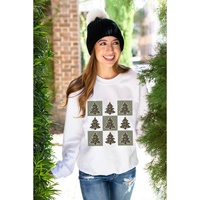 Beige Christmas Tree Checker Print Drop Shoulder Sweatshirt - 2XL thumbnail