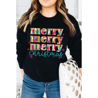 Black Merry Christmas Painted Crew Neck Graphic Sweatshirt - XL thumbnail