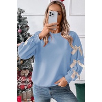 Myosotis Contrast Bow Decor Dropped Sleeve Crewneck Sweatshirt - L thumbnail