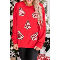 Red Playful Christmas Tree Patched Dropped Shoulder Sweatshirt - 2XL thumbnail
