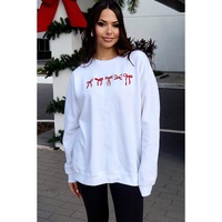 White Diverse Bow Embroidery Drop Shoulder Sweatshirt - 2XL thumbnail