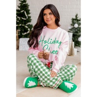 Pink Holiday Cheer Letter Graphic Christmas Slogan Sweatshirt - M thumbnail