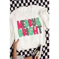 White MERRY & BRIGHT Checkered Print Crew Neck Sweatshirt - S thumbnail