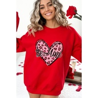 Red Be mine Leopard Heart Printed Valentines Sweatshirt - L thumbnail