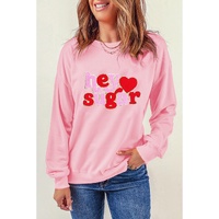 Pink Chenille Heart hey sugar Patched Pattern Valentines Pullover Sweatshirt - 2XL thumbnail