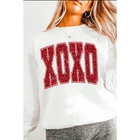 White Glitter XOXO Graphic Crewneck Valentines Pullover Sweatshirt - L thumbnail