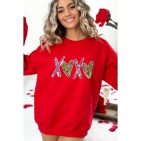Red Heart XOXO Graphic Crewneck Valentines Pullover Sweatshirt - S thumbnail