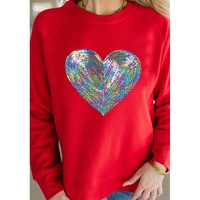 Red Bold Sequin Heart Crewneck Valentines Pullover Sweatshirt - M thumbnail