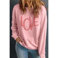 Pink LOVE Graphic Drop Shoulder Valentines Pullover Sweatshirt - L thumbnail