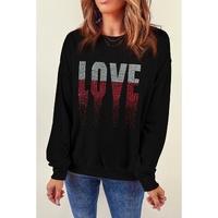 Black Rhinestone LOVE Graphic Crewneck Valentines Sweatshirt - S thumbnail