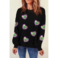 Black Mardi Gras Heart Print Crew Neck Sweatshirt - M thumbnail