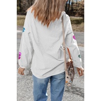 White Valentines Slogan Heart Sequin Corded Baggy Sweatshirt - S thumbnail