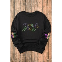 Black Ceramic Rhinestone mardi gras Letter Graphic Sweatshirt - S thumbnail