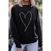 Black Rhinestone Heart Pattern Valentines Fashion Sweatshirt - L thumbnail