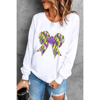 White Mardi Gras Bowknot Graphic Pullover Sweatshirt - M thumbnail