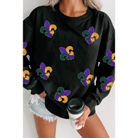 Black Mardi Gras Pattern Crew Neck Pullover Sweatshirt - XL thumbnail