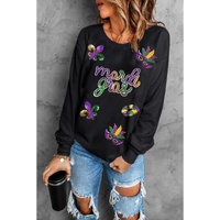 Black Sequin mardi gras Fleur de Lis Graphic Pullover Sweatshirt - L thumbnail