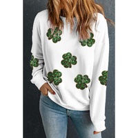 White Sequin Clover Patched Pattern St Patrick Pullover Sweatshirt - M thumbnail