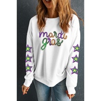 White Sequin mardi gras Graphic Star Sleeve Pullover Sweatshirt - S thumbnail