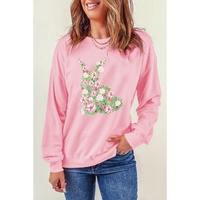 Pink Floral Bunny Printed Crewneck Easter Fashion Sweatshirt - M thumbnail